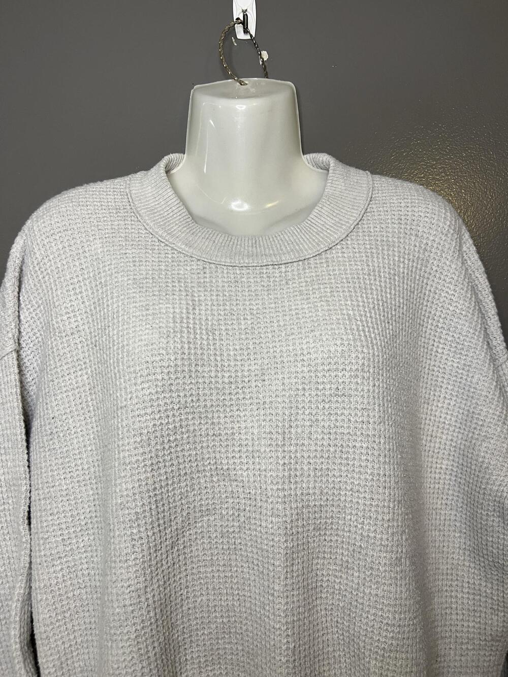Aerie Sweater Womens XS Gray Waffle Knit Crewneck Pullover Cozy Relaxed Fit